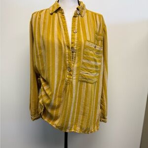 Free People Mustard Yellow Striped Long-Sleeve Shirt Size S